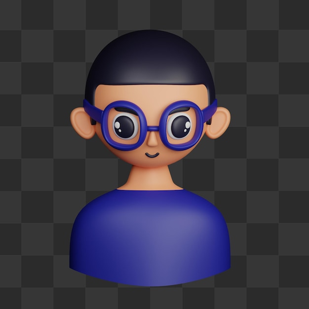 PSD 3d avatar young man with short hair using eyeglass illustration