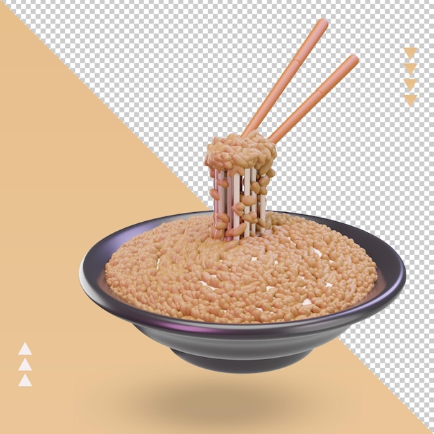 3D-Aziatische gerechten Natto rendering linker weergave