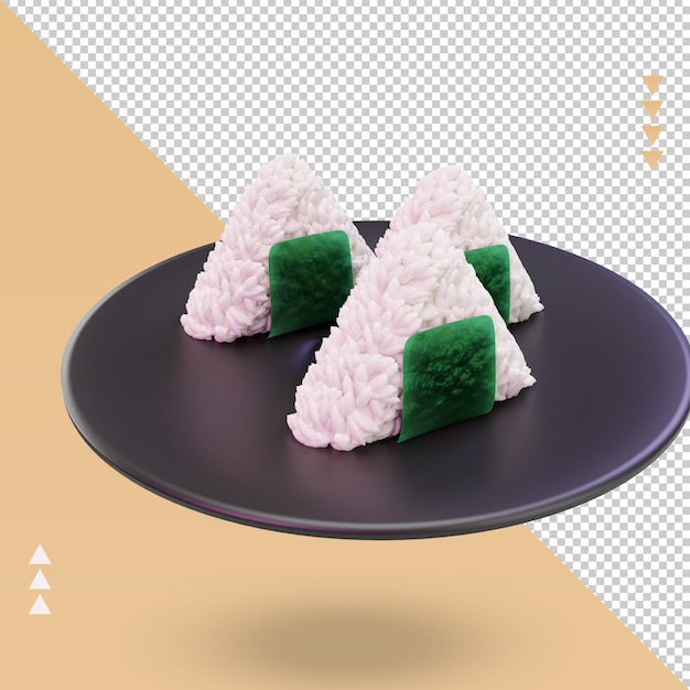 3D azjatyckie jedzenie Onigiri renderowania lewy widok