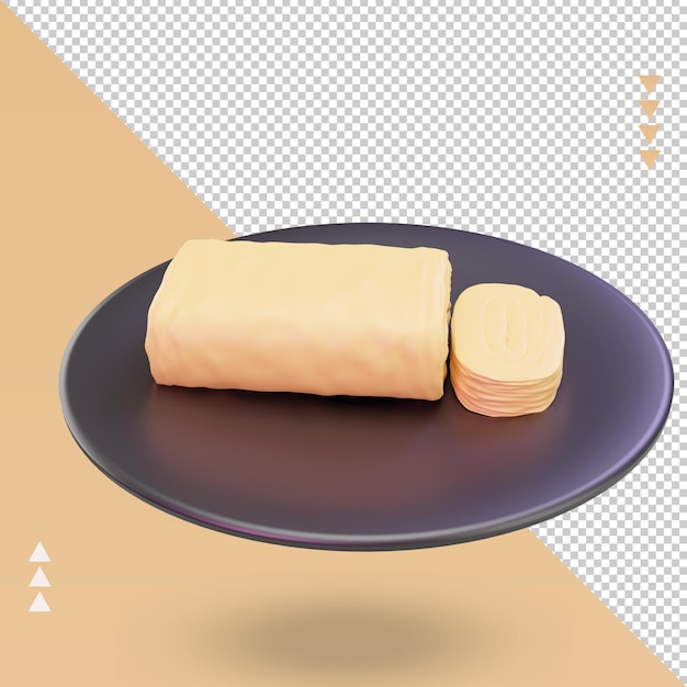 3D azjatyckie jedzenie Tamagoyaki renderowania lewy widok