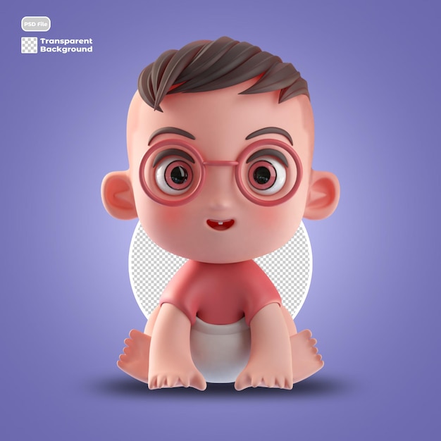 PSD 3d-baby cartoon avatar geïsoleerd in 3d-rendering