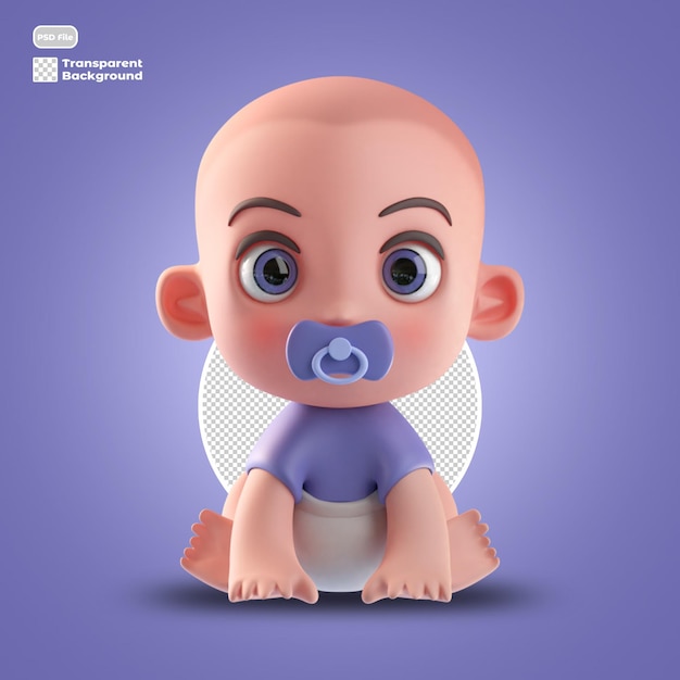 PSD 3d baby cartoon avatar isolated in 3d rendering