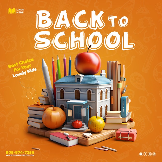 PSD 3d back to school 소셜 미디어 게시물