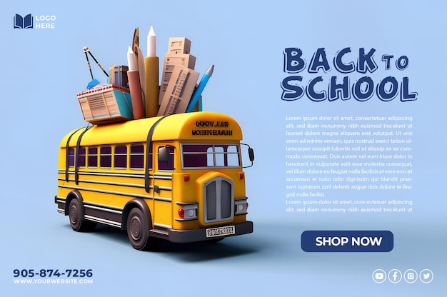 PSD 3d back to school 소셜 미디어 게시물