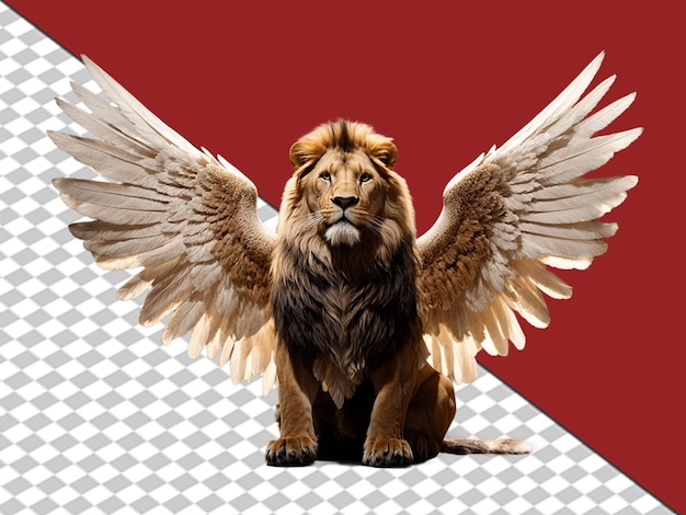 PSD 3d background engle wings with lion light on white background