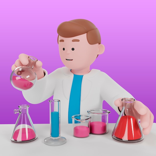 3d background with scientist experimenting in laboratory