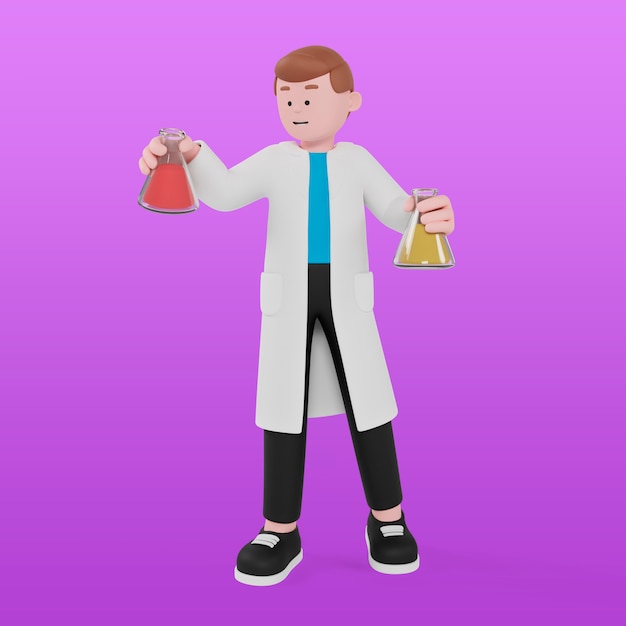 PSD 3d background with scientist experimenting in laboratory