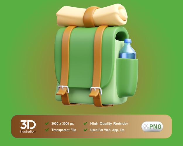 PSD 3d backpack 3d illustration travel