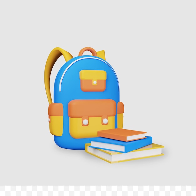 3d backpack and books isolated