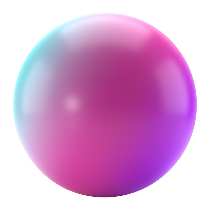 PSD 3d ball icon metal sphere geometric shape realistic glossy turquoise and lilac gradient