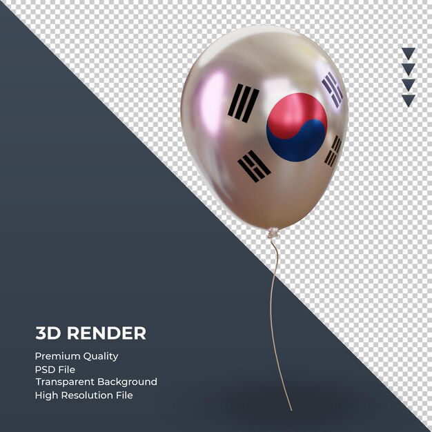 3d-ballon zuid-korea vlag realistische folie weergave linker weergave