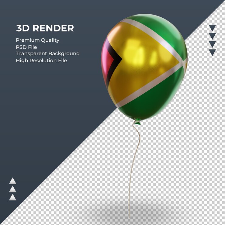3d Balloon Guyana flag realistic foil rendering right view