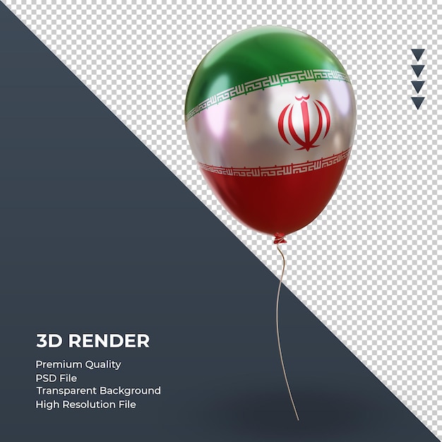 3d palloncino bandiera iraniana foglio realistico rendering vista a sinistra