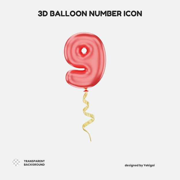 3D Balloon Number 9 アイコンをインフォグラフィックで表示する
