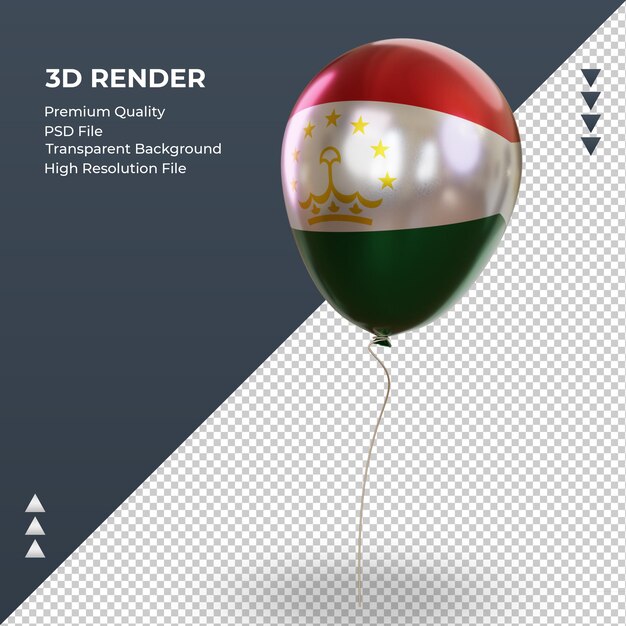 3d palloncino bandiera tagikistan foglio realistico rendering vista a destra