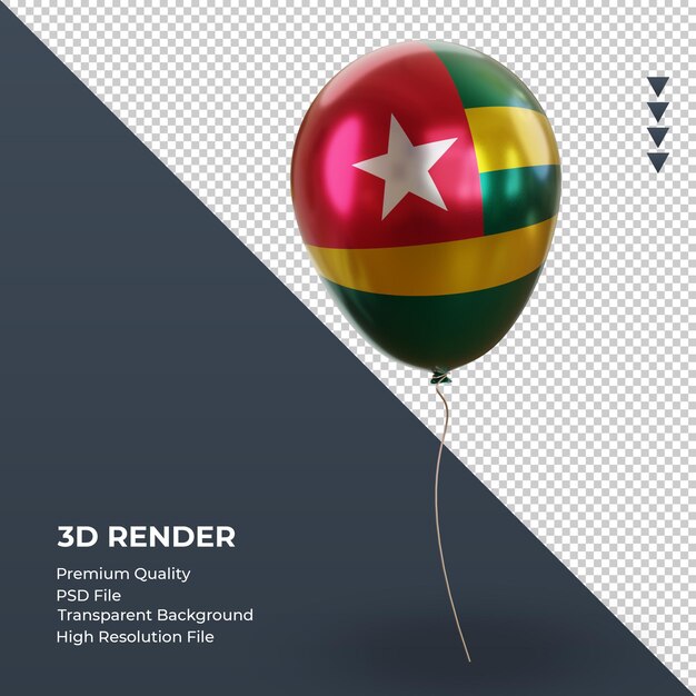 PSD 3d balloon togo flag foil realistico rendering vista a sinistra