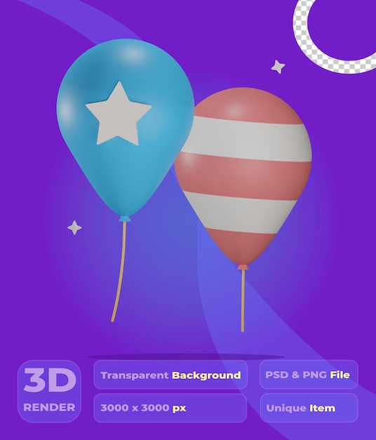 3D воздушный шар США мотив с прозрачным фоном