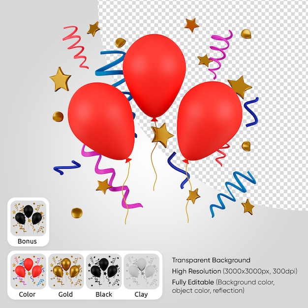 PSD 3d balloons with confetti