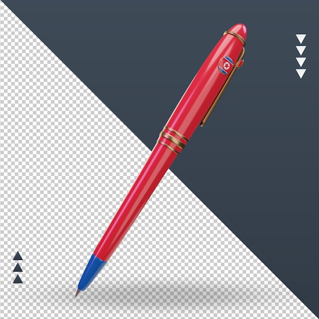 PSD 3d шариковая ручка рендеринг флага северной кореи вид слева