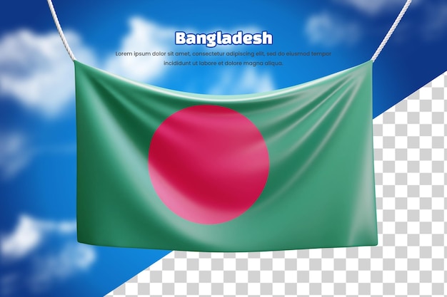 PSD 3d baner flaga bangladeszu lub 3d bangladesz machający flagą banerową