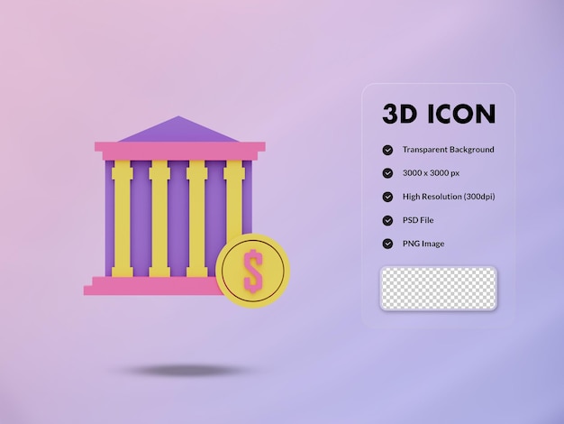 3D銀行と1ドル硬貨のアイコン3Dレンダリングの図