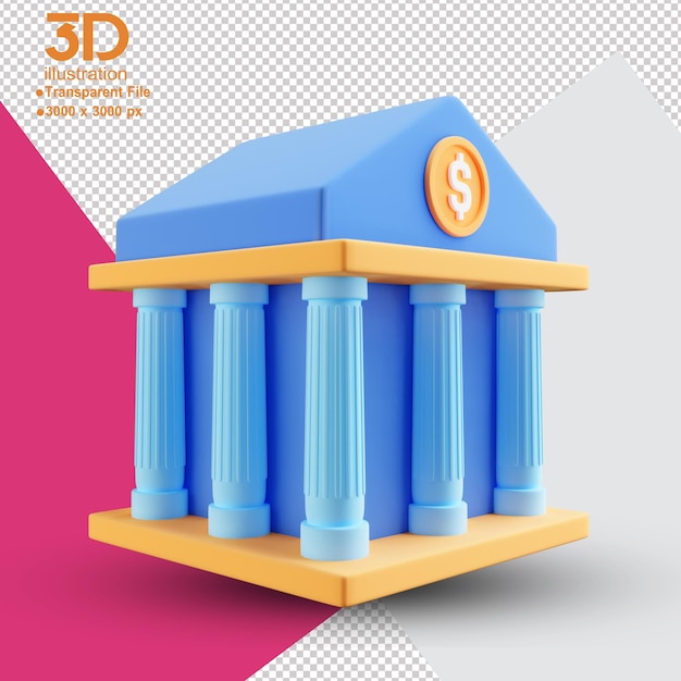 孤立した 3D イラスト PNG の 3D 銀行