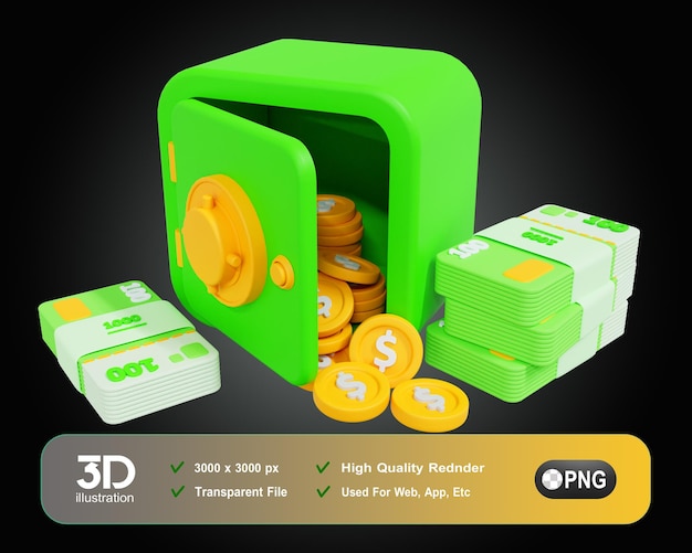 PSD 3d 은행 사물함 녹색 금융 3d 아이콘 일러스트