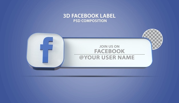 PSD banner 3d icona facebook con casella di testo etichetta