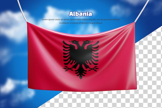 PSD bandiera 3d dell'albania o bandiera sventolante dell'albania 3d