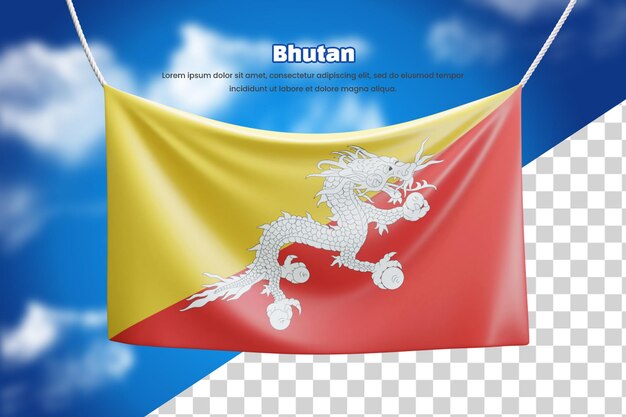 Bandiera 3d del bhutan o bandiera sventolante del bhutan 3d