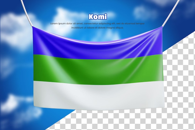 Bandiera banner 3d di komi o bandiera bandiera sventolante komi 3d