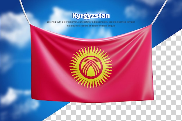 PSD 3d banner flag of kyrgyzstan or 3d kyrgyzstan waving banner flag