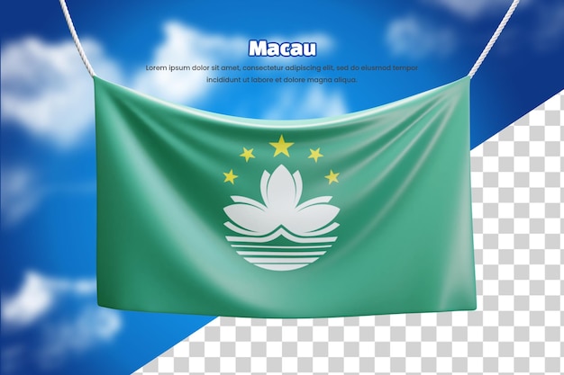 PSD 3d banner flag of macau or 3d macau waving banner flag