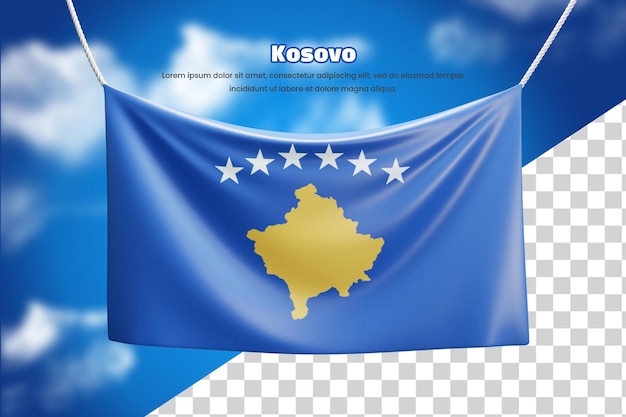 PSD コソボの 3 d バナー フラグまたは 3 d コソボの手を振るバナー フラグ
