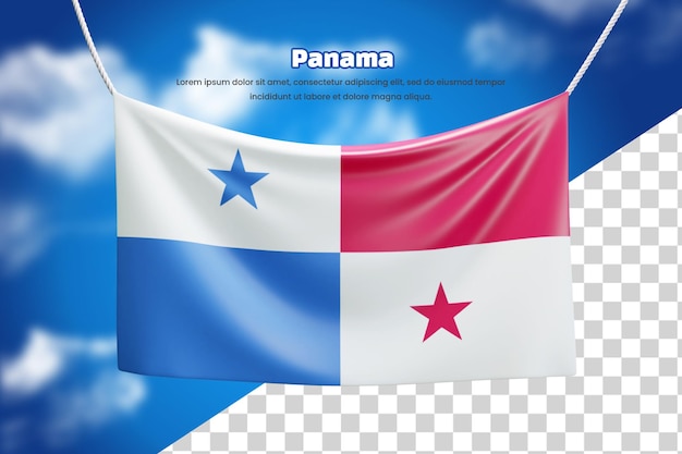 PSD 3d баннерный флаг панамы или 3d панамский развевающийся флаг баннера
