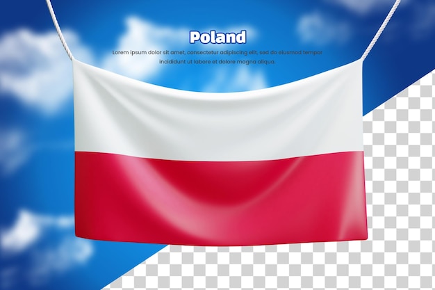 PSD 3d баннер флаг польши или 3d польша развевающийся флаг баннер
