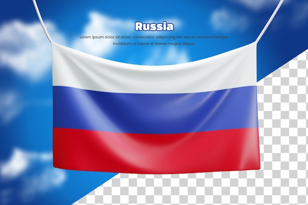 Bandiera della bandiera 3d della russia o bandiera della bandiera sventolante della russia 3d