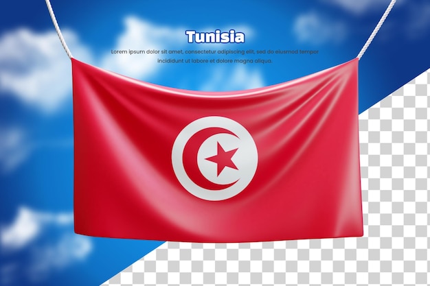 Bandiera 3d della tunisia o bandiera sventolante della tunisia 3d