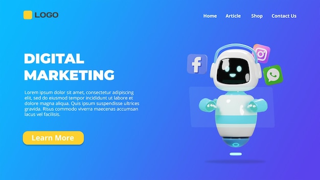 PSD 3d banner landing page robot