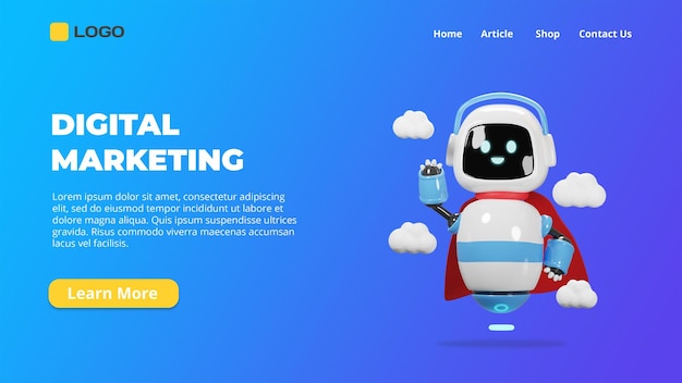 PSD 3d banner landing page robot