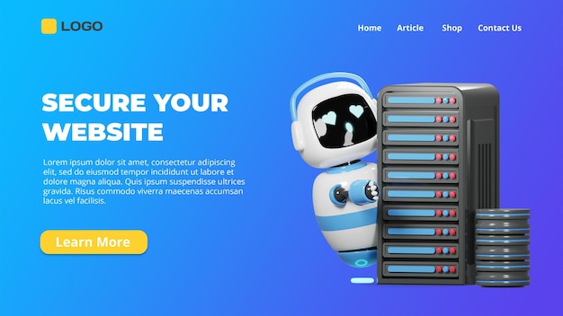 PSD 3d banner landing page robot