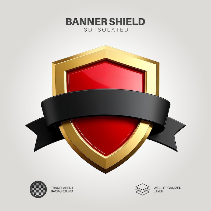 PSD 3d banner shield red and gold isolated background 01
