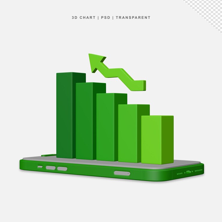 PSD 3d bar chart come out from mobile phone transparent no background