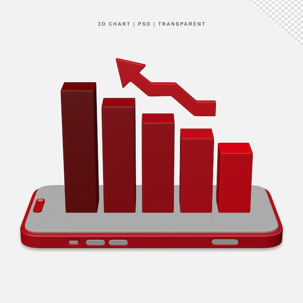 3D Bar Chart Come out from Mobile Phone Transparent No Background