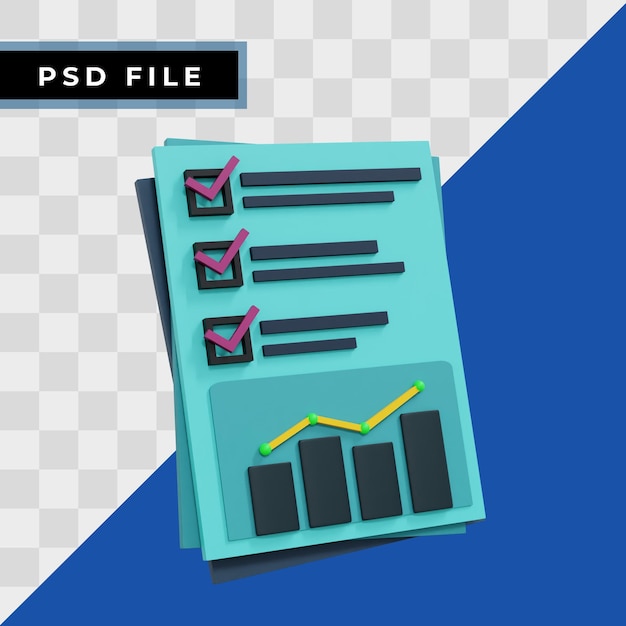 PSD 3d bar chart in document paper illustration diagram icon for presentation or sharing data