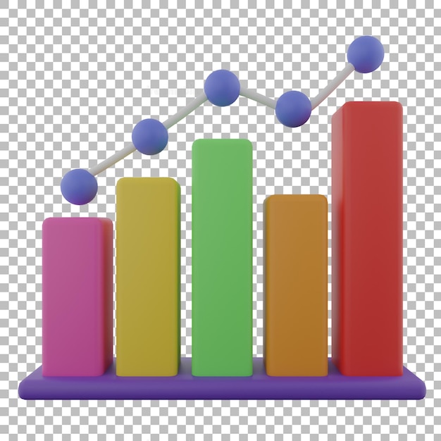3d bar chart graph front view with transparent background
