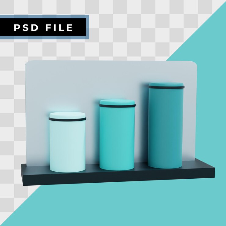 PSD 3d bar chart illustration in green colour diagram icon for business presentation