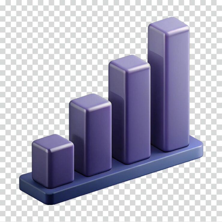 PSD 3d bar graph upward trend growth chart data visualization business analytics progress metrics statistical representation cube chart increasing data financial report performance indicator