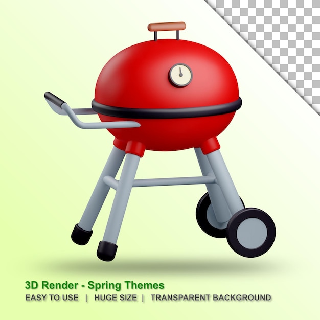 3d barbecue grill illustration with transparent background