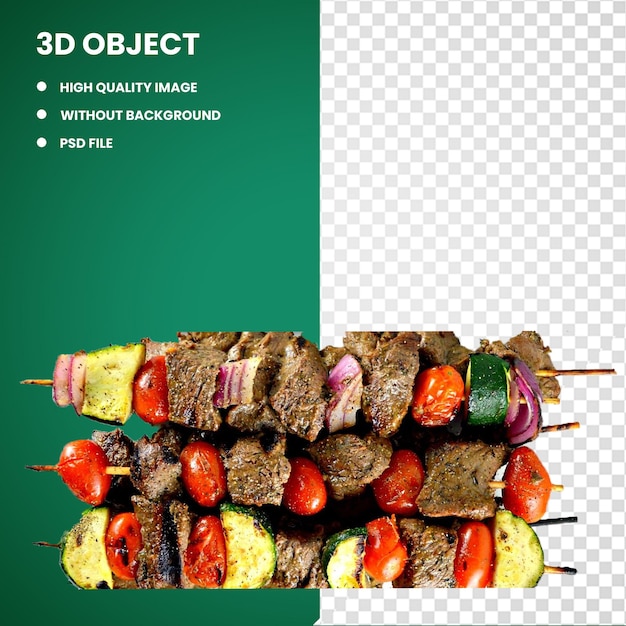 PSD 3d barbecue lot shish kebab barbecue kuchnia turecka steak niektóre szczypce jedzenie